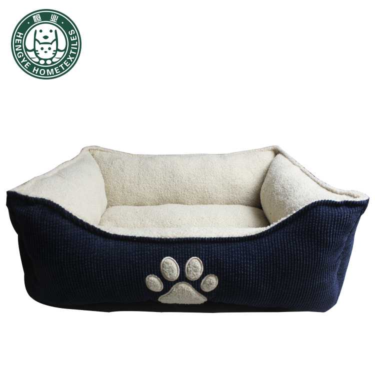 Embroidered Corduroy Pet Bed Square Pet Bed