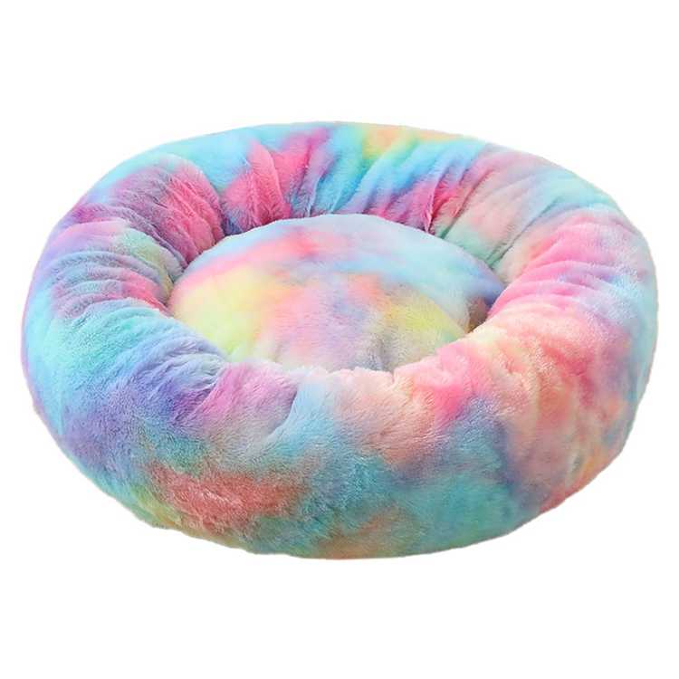 Faux Fur Ultra Soft Washable Dog Cushion Cat Bed Pet Beds Washable Plush Round Dog Bed