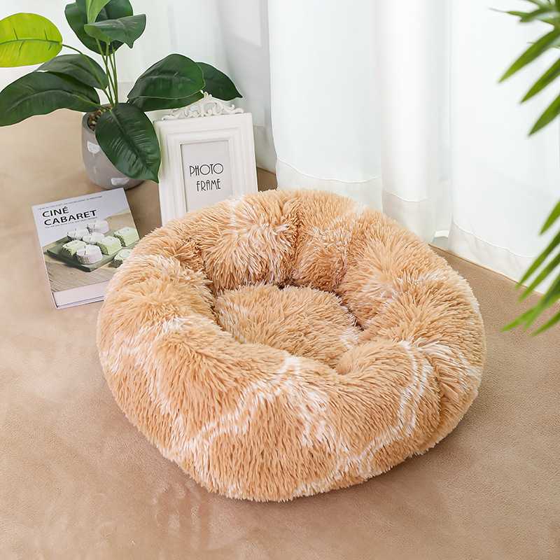 Faux Fur Ultra Soft Washable Dog Cushion Cat Bed Pet Beds Washable Plush Round Dog Bed