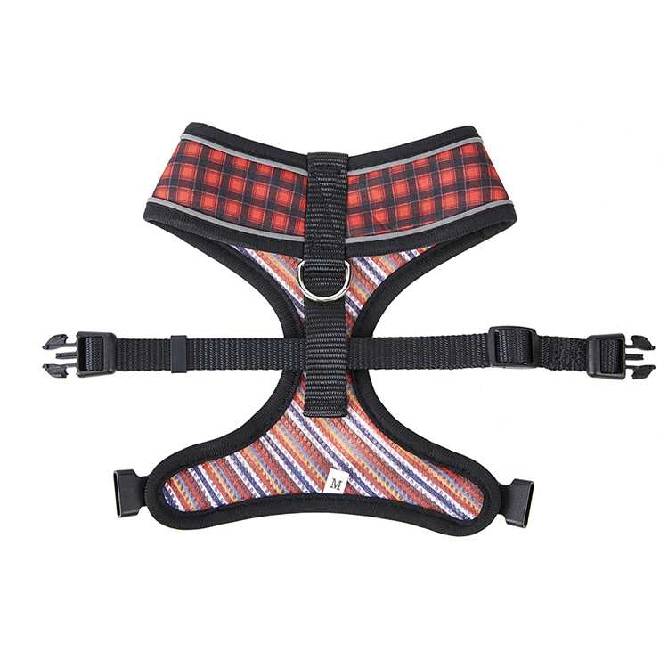 French Bulldog Harness Sublimation Printed Plaid Neoprene Adjustable Reversible Dog Harness