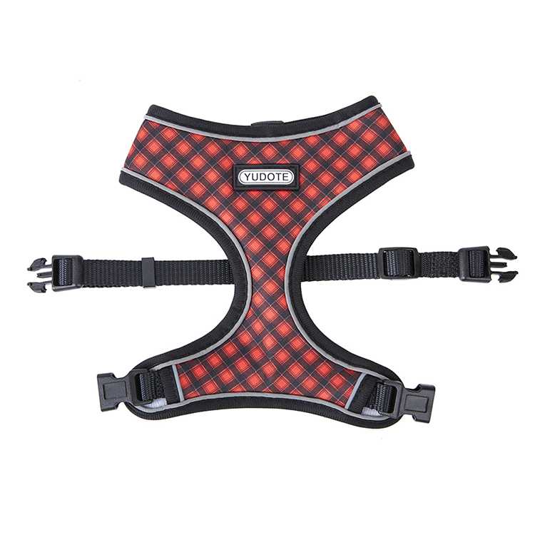 French Bulldog Harness Sublimation Printed Plaid Neoprene Adjustable Reversible Dog Harness