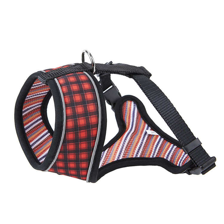 French Bulldog Harness Sublimation Printed Plaid Neoprene Adjustable Reversible Dog Harness