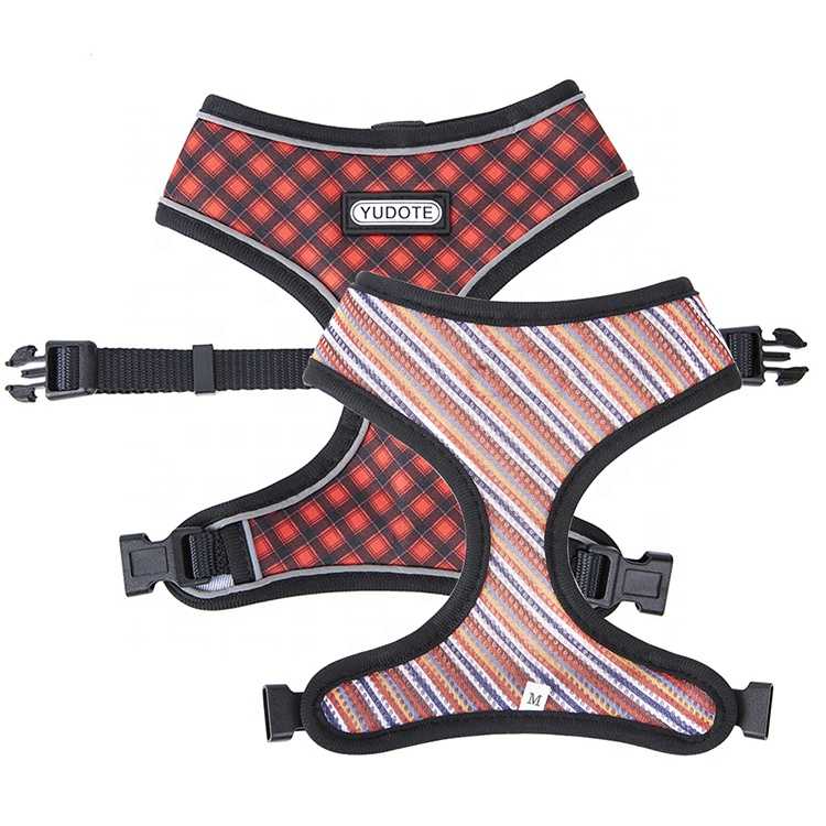 French Bulldog Harness Sublimation Printed Plaid Neoprene Adjustable Reversible Dog Harness