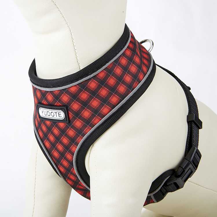 French Bulldog Harness Sublimation Printed Plaid Neoprene Adjustable Reversible Dog Harness