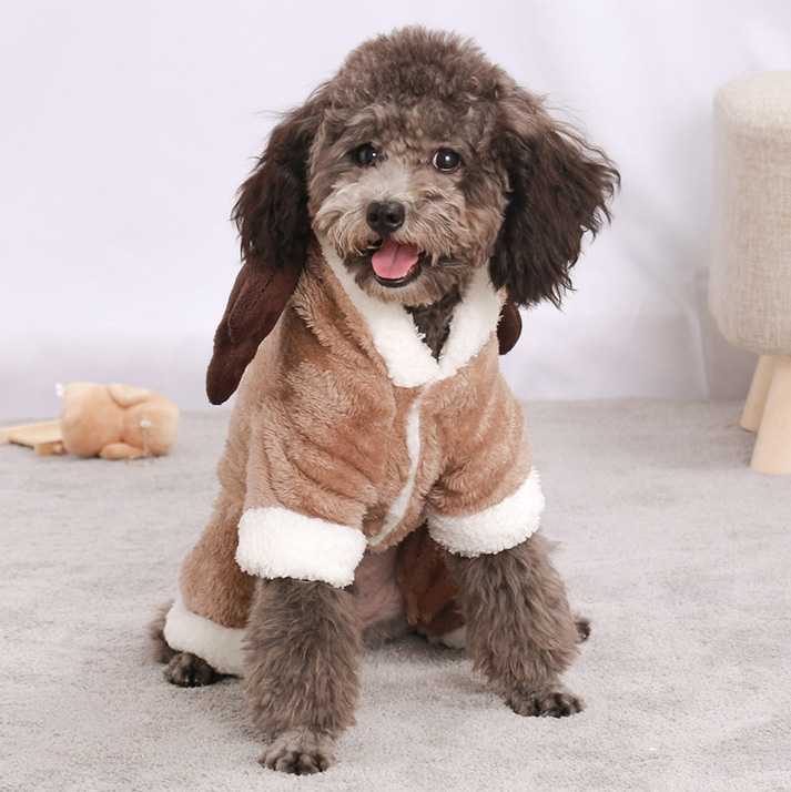 Funny Thickened Winter Pet Clothes Elk Coral Velvet Warm Costume Dog Christmas Clothing