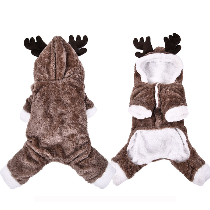 Funny Thickened Winter Pet Clothes Elk Coral Velvet Warm Costume Dog Christmas Clothing