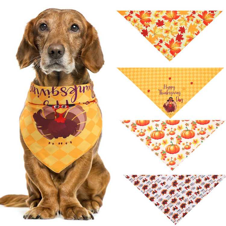 Good Sales Washable Fall Pumpkin Pet Scarf Triangle Autumn Pet Bandanas Maple Leaf Dog Bibs Thanksgiving