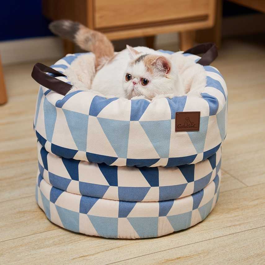 Goodluckpet Triangle Soft Plush Cat Bed Cave