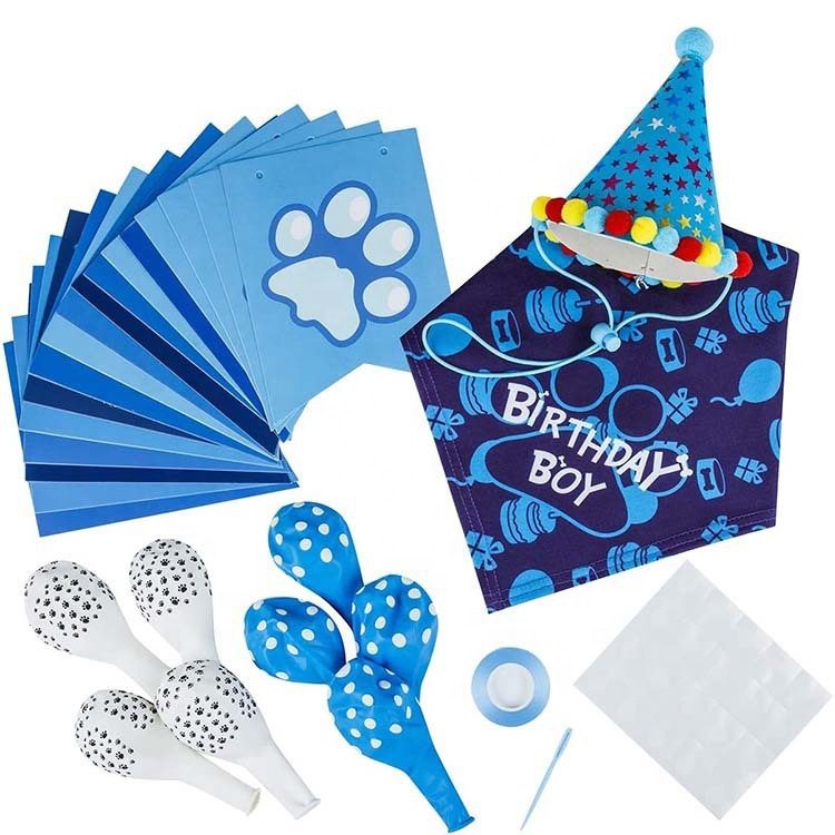 Happy Birthday Supplies Bandana Balloon Hat Party Theme Decoration Boy Pet Dog Bandana Set