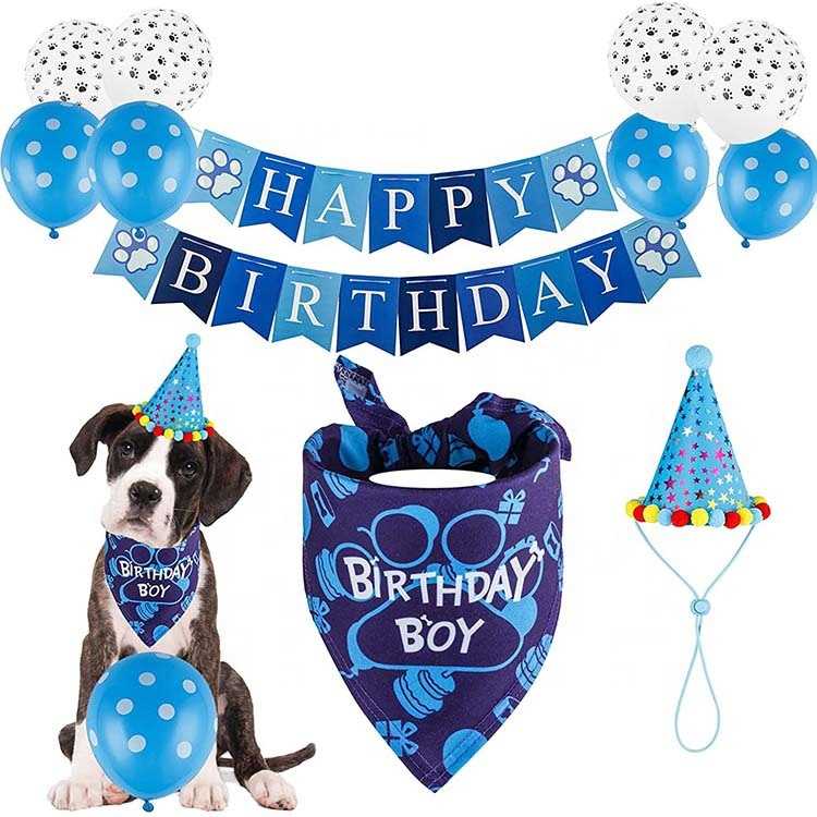 Happy Birthday Supplies Bandana Balloon Hat Party Theme Decoration Boy Pet Dog Bandana Set