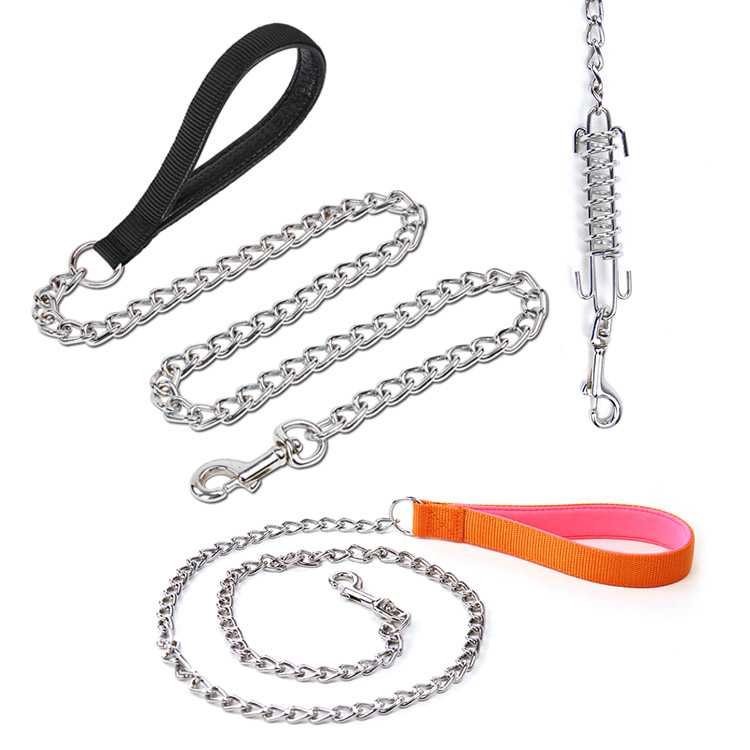 Heavy Duty Attractive Pet Metal P Chain Dog Leash Leads With Soft Padded Handle