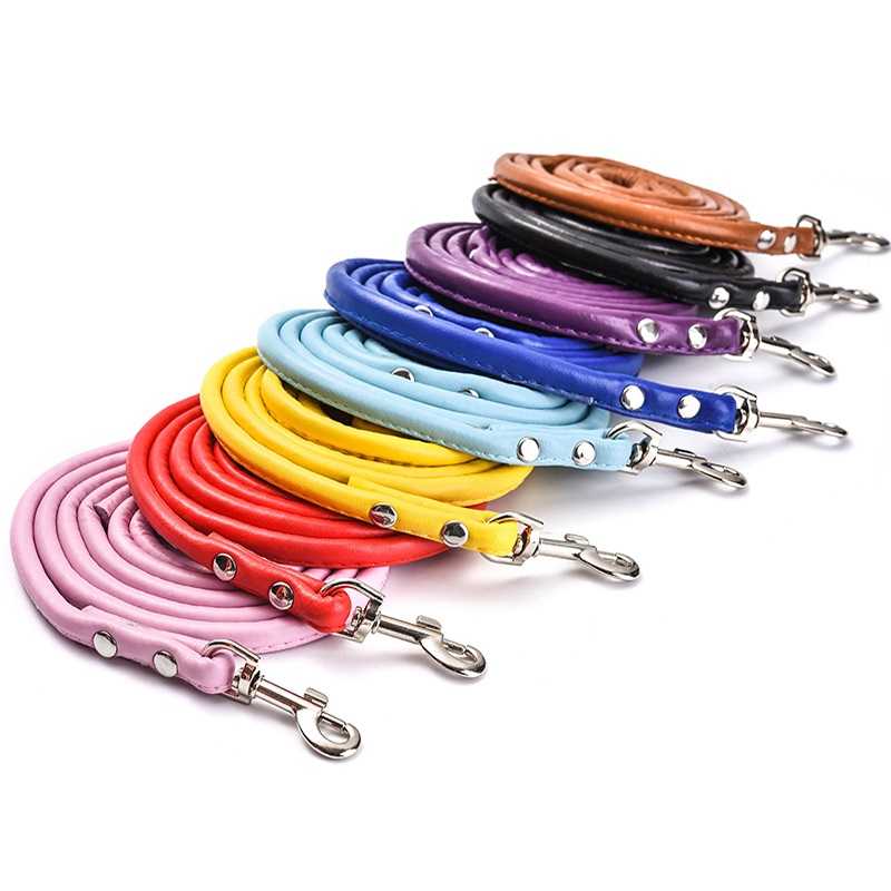 Highend Leather Pet Dog Leash Rope Collar Large Dog Pet Round Collar Leash Suit Pet Collars Leashes