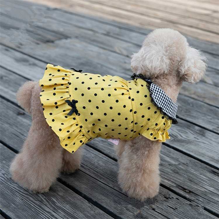 Ing Pure Cotton Spring Summer Cute Polka Dot Teddy Dog Dress