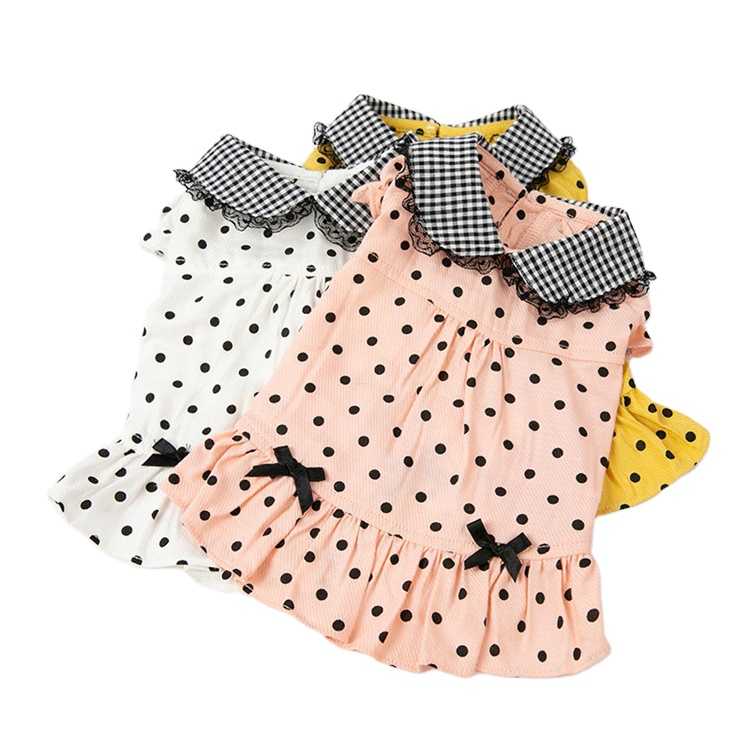 Ing Pure Cotton Spring Summer Cute Polka Dot Teddy Dog Dress