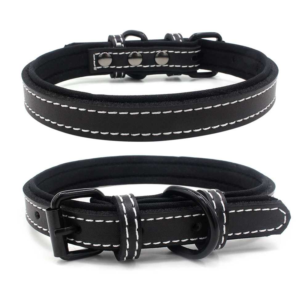 Kinyu Custom Adjustable Durable Metal Double DRing Dual Stitching Genuine Leather Dog Collar In