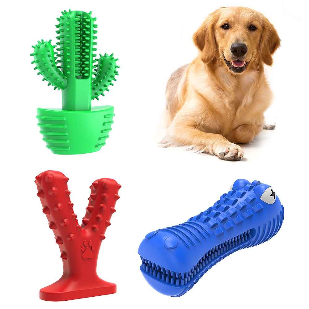 Kinyu Indestructible Rubber Squeaky Dental Care Pet Toys Toothbrush Aggressive Dog Chew Toys Tough Dog Toy
