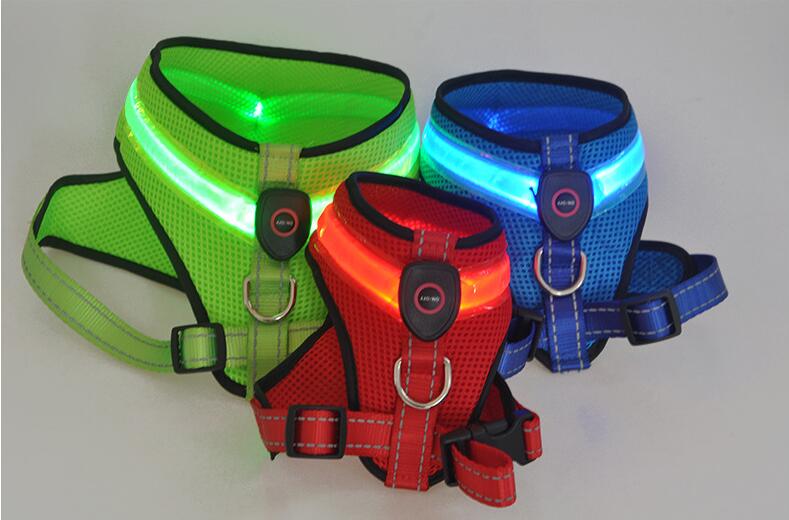 LED Dog Harness Lead Light Soft Adjustable Safety Dog Puppy Pet Harness Dog Harness Vest