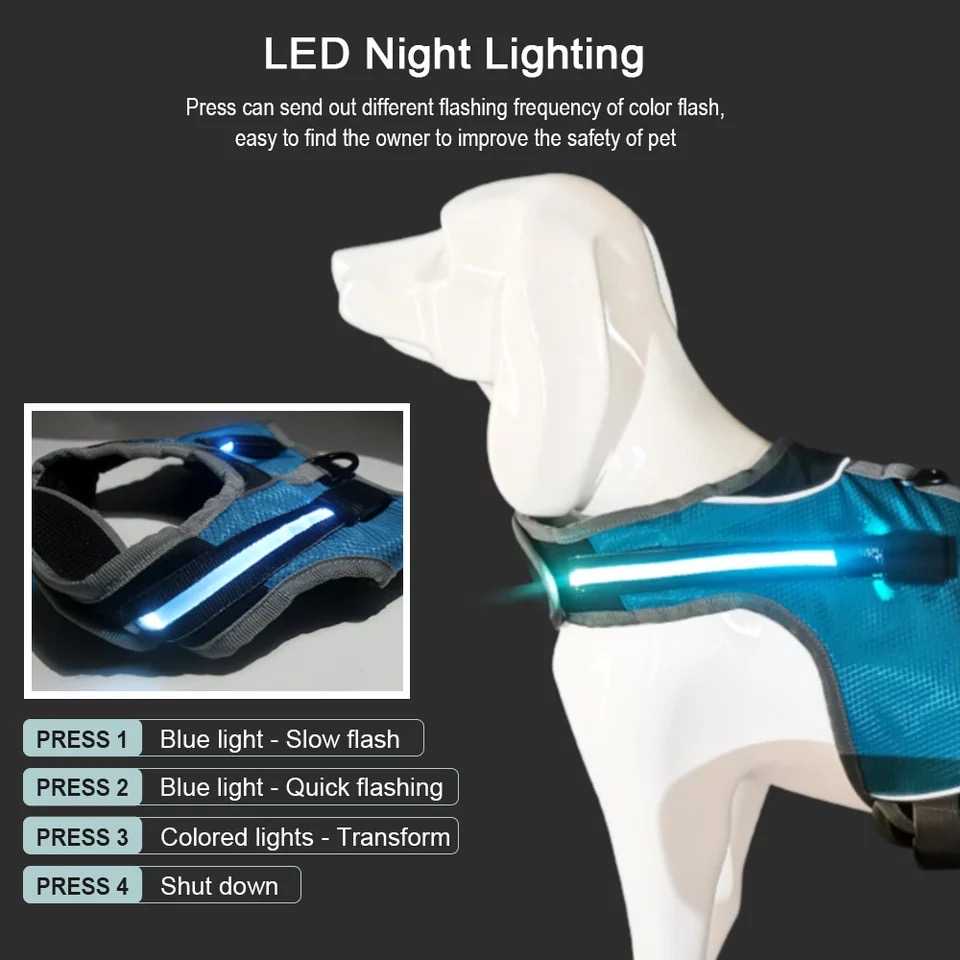 LED Luminous Dog Harness Light Up Dog Chest Strap Vest Pet Safety Reflective Harness Collar Pet Vest Husky Shepherd Labrador