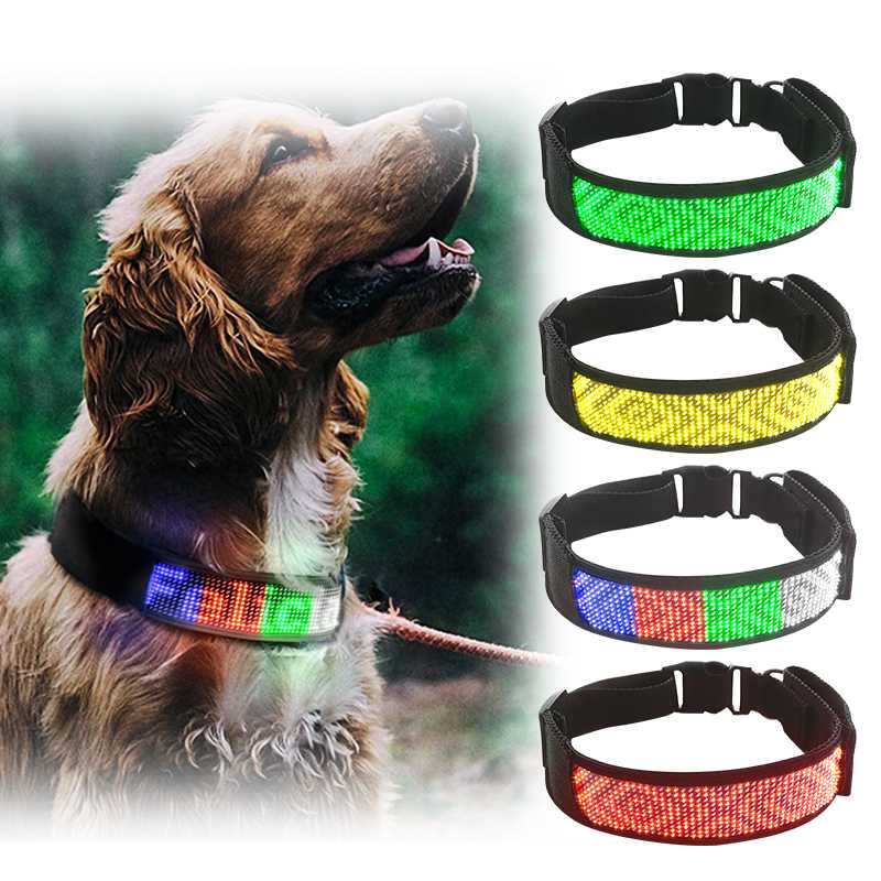 LED Pet Programmable Safety Dog Collar Rechargeable App Controlled Scrolling Message Pet Collar