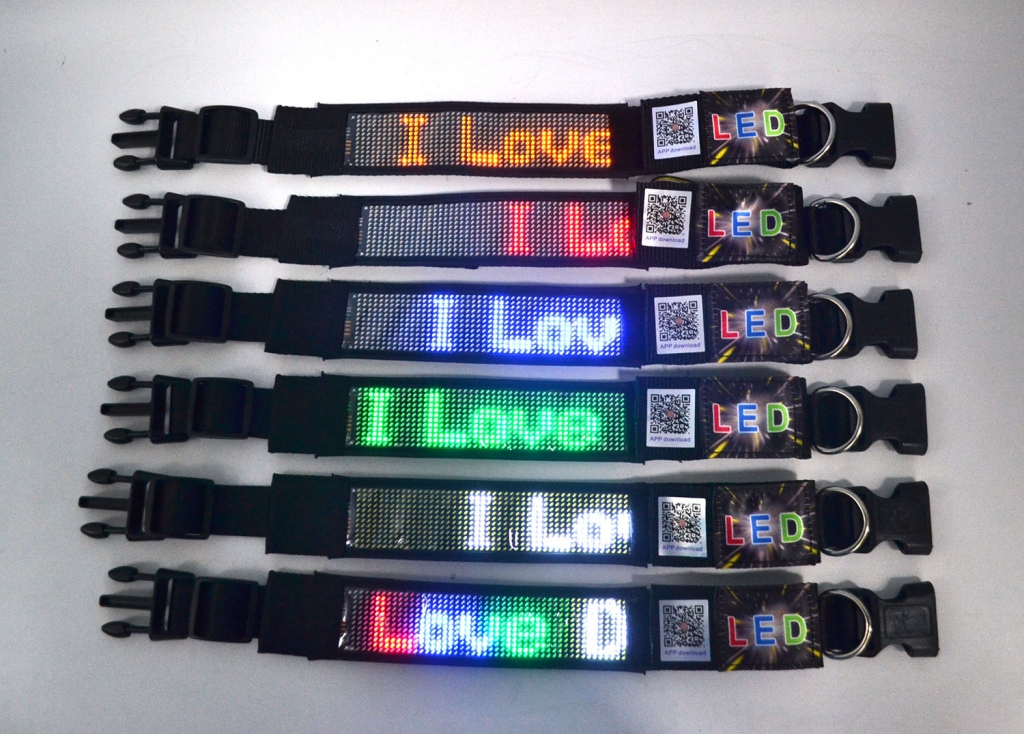 LED Pet Programmable Safety Dog Collar Rechargeable App Controlled Scrolling Message Pet Collar