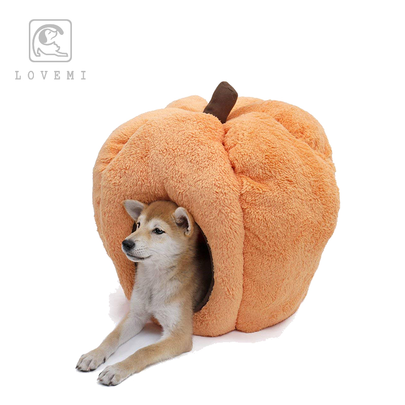 LOVEMI Halloween Plush Novel Cozy Cartoon Pumpkin Hideout Cave Pet Bed