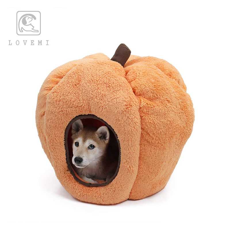 LOVEMI Halloween Plush Novel Cozy Cartoon Pumpkin Hideout Cave Pet Bed