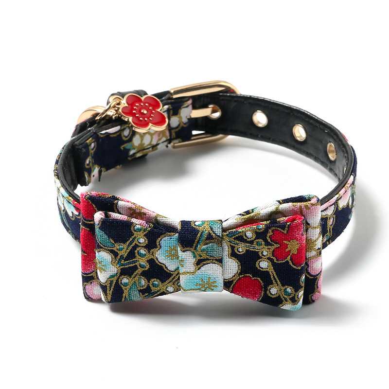 Leather Bow Tie Pet Dog Cat Collar With Metal Buckle