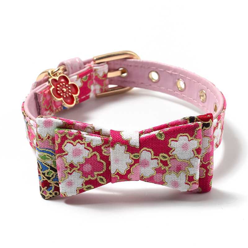 Leather Bow Tie Pet Dog Cat Collar With Metal Buckle