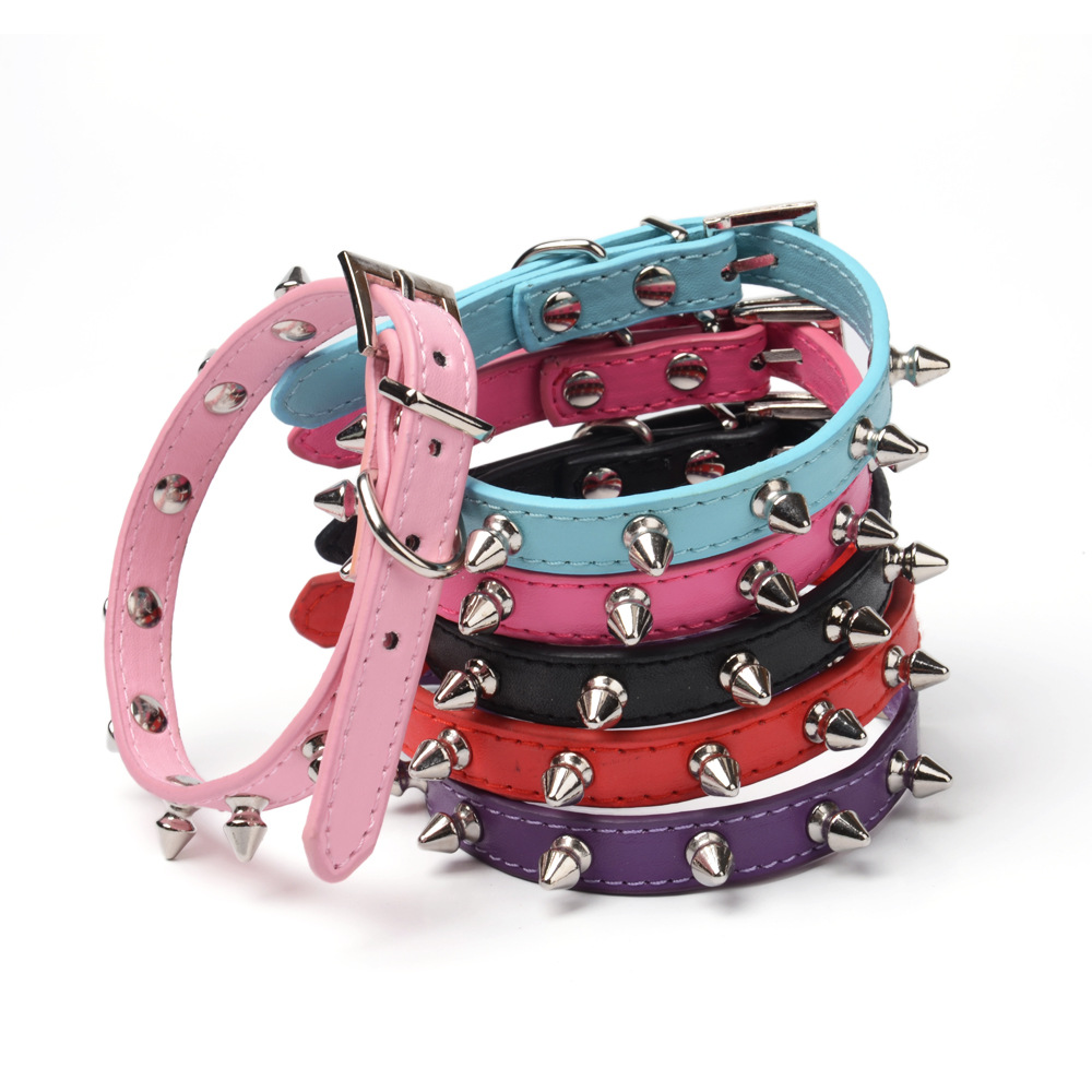 Leather Dog Collars Leads Pet Supplies Spiked Leather Neck Collar Harness Small Big Dogs Products