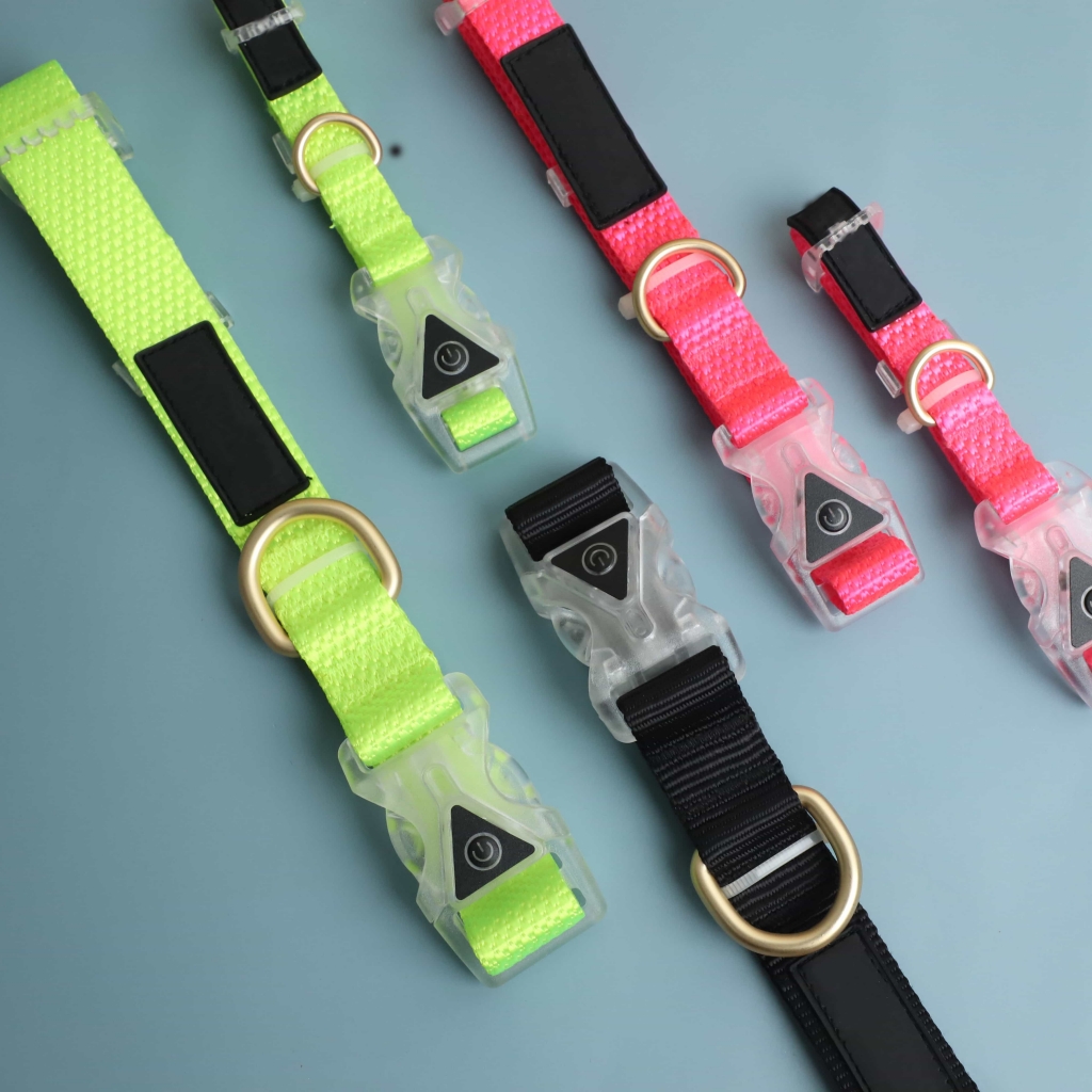 Luminous Nylon Dog Collar Adjustable Pet Collars With Quick Release Buckle