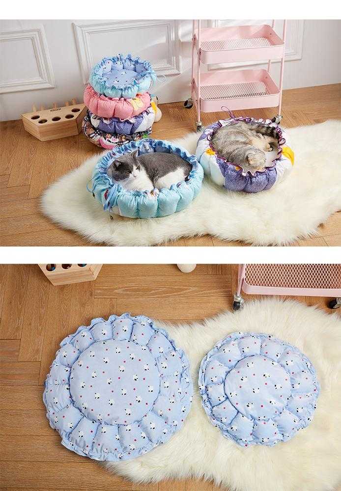 MOQ 1 Producttwo Way Use Comfort Textured Cute Round Flower Shape Wool Warm Dog Beds Mat Accessories Pet Bed