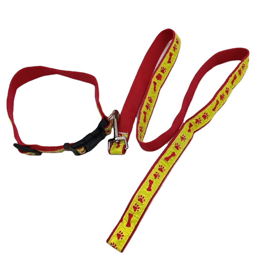 Manufacturer Custom Soft PU Leather Padded Adjustable Reflective Polyester Dog Collar With 12M Leash