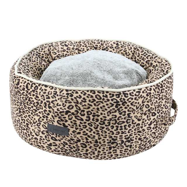 Manufacturer Soft Dog Round Bed Leopard Print Anti Anxiety Fashionable Calming Pet Bed