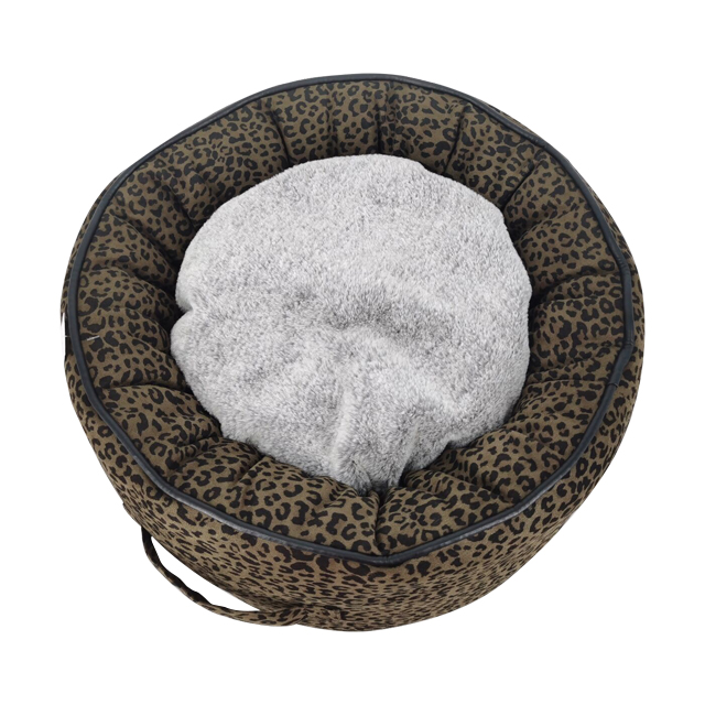 Manufacturer Soft Dog Round Bed Leopard Print Anti Anxiety Fashionable Calming Pet Bed