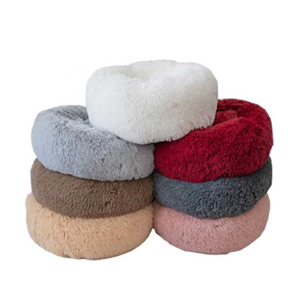 Medium Size Fluffy Pompon Pet Bed Round Shape Bolster Dog Bed Soft Plush Cat Cave Bed Pet Supplies Donuts