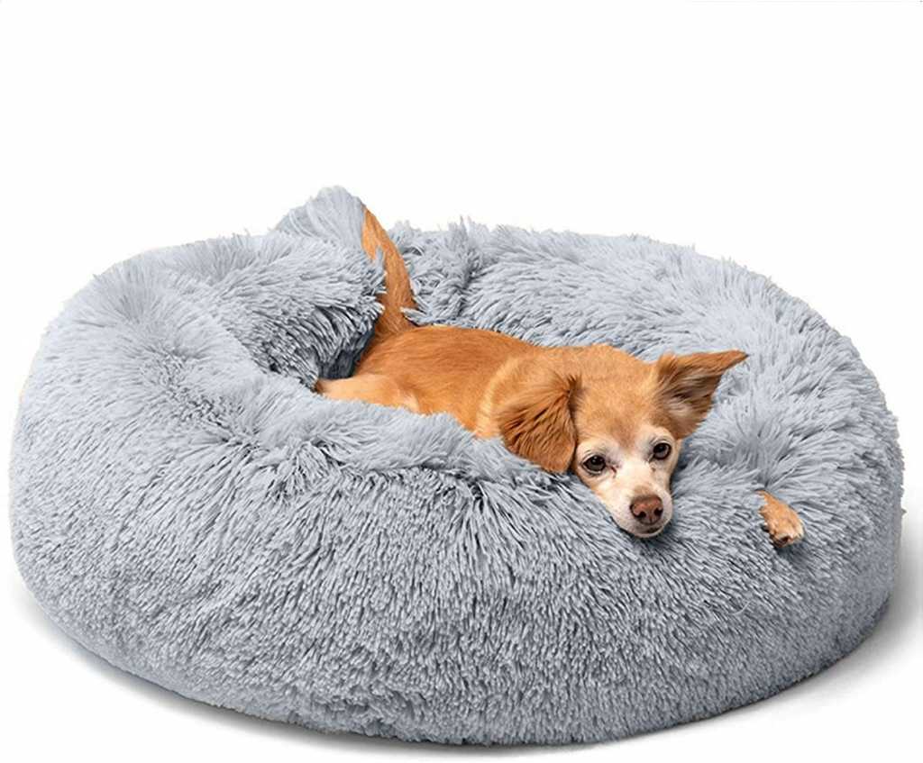 Medium Size Fluffy Pompon Pet Bed Round Shape Bolster Dog Bed Soft Plush Cat Cave Bed Pet Supplies Donuts