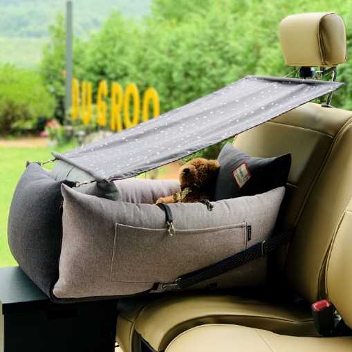 Multifunction Dog Car Seat With Safe Belt Dog Leash Inside Open Zipper To Be Sofa Bed In House