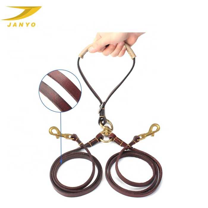 Multifunction Ecofriendly Double Leather Dog Leash 2 Dogs