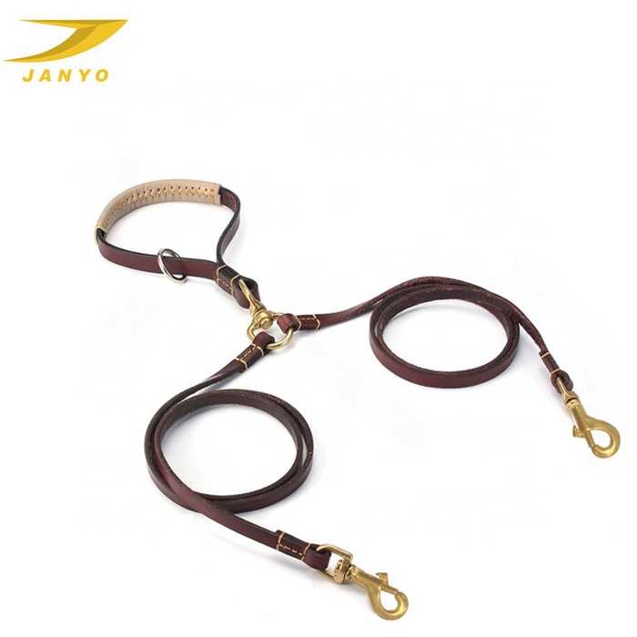 Multifunction Ecofriendly Double Leather Dog Leash 2 Dogs