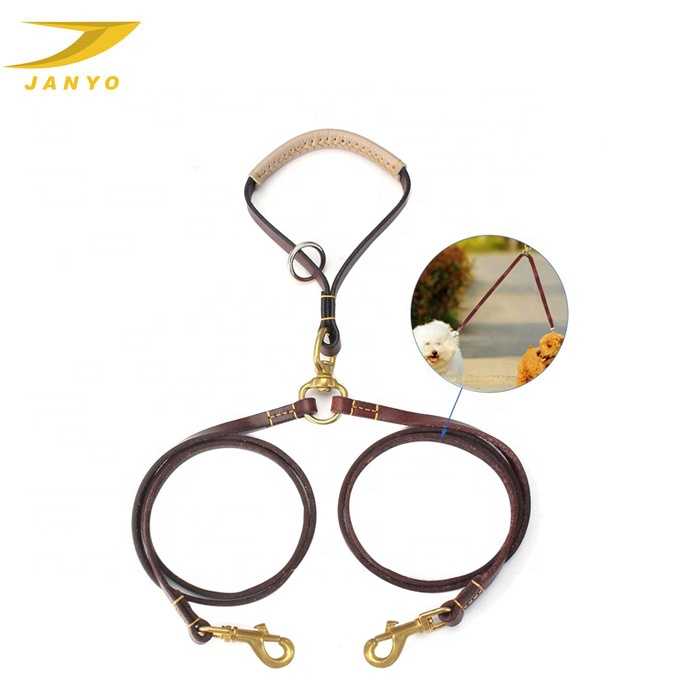 Multifunction Ecofriendly Double Leather Dog Leash 2 Dogs