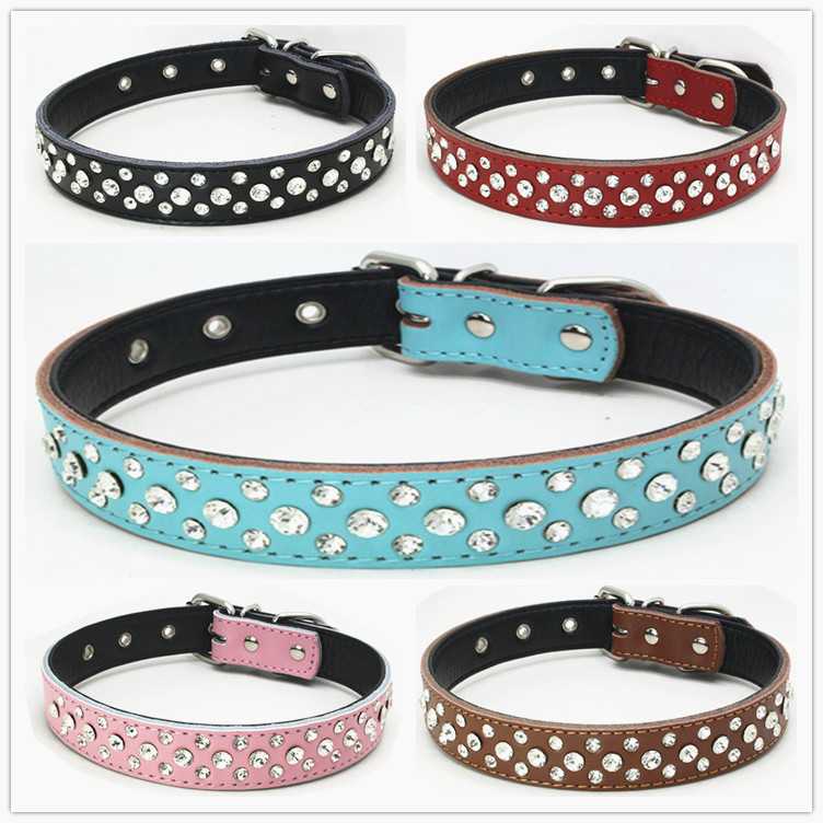 Nail Foot Authentic Leather Rhinestones Collar Threerow Drill Dog Collar Cow Skin Dog Chain Pet Supplies Amazon