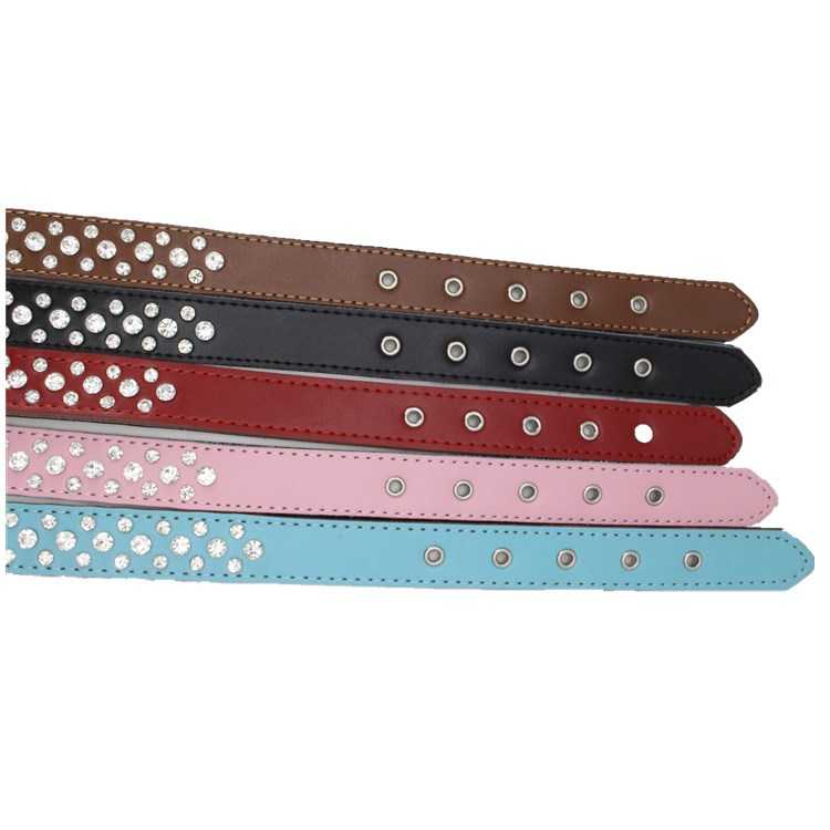 Nail Foot Authentic Leather Rhinestones Collar Threerow Drill Dog Collar Cow Skin Dog Chain Pet Supplies Amazon