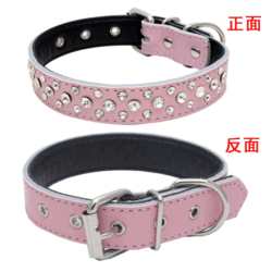 Nail Foot Authentic Leather Rhinestones Collar Threerow Drill Dog Collar Cow Skin Dog Chain Pet Supplies Amazon