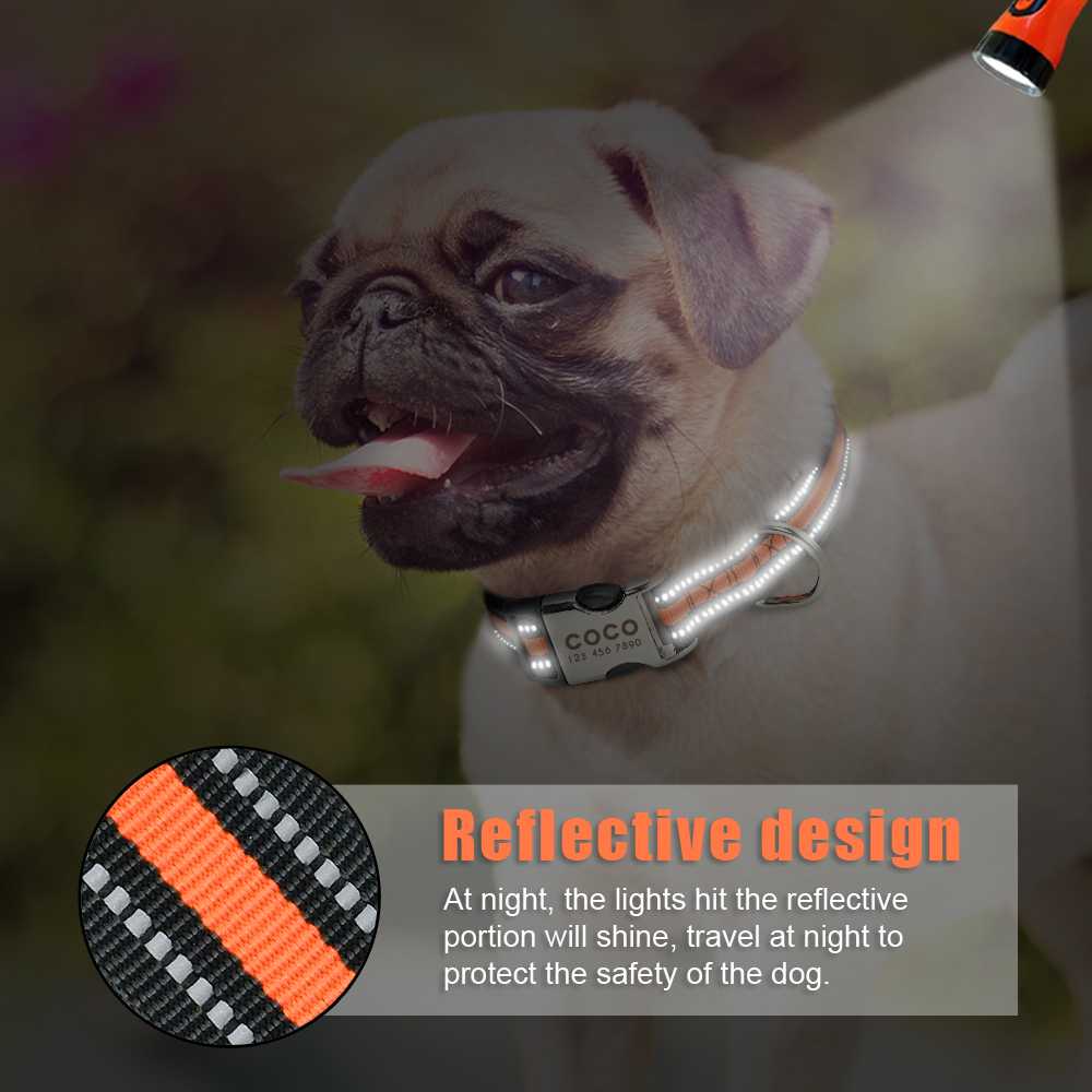 Nylon Dog Collar ID Tag Nameplate Reflective Personalized Pet Collar Engraved