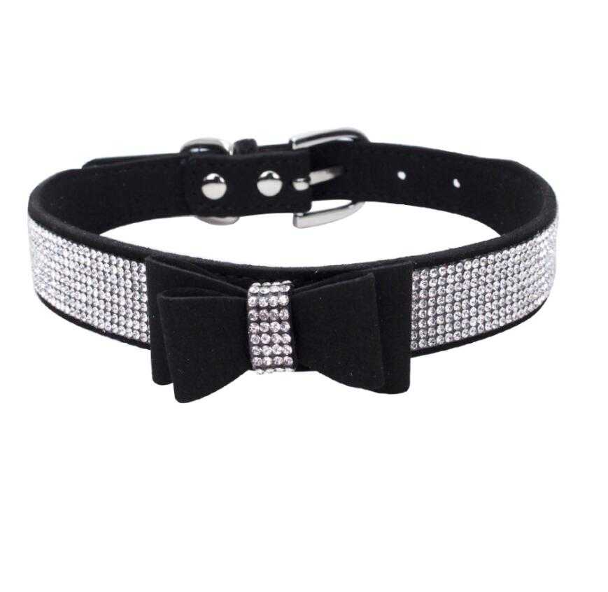 Pendant Rhinestone Tie Pet Collars Adjustable Pet Supplies Pet Leash Double