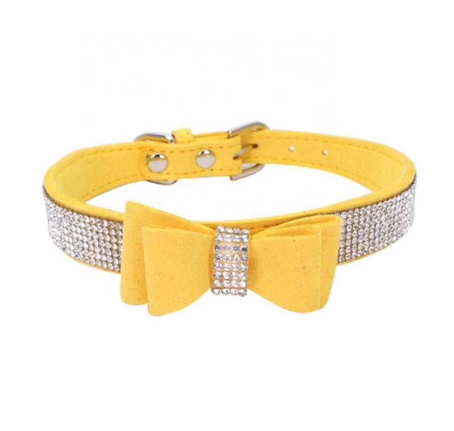 Pendant Rhinestone Tie Pet Collars Adjustable Pet Supplies Pet Leash Double