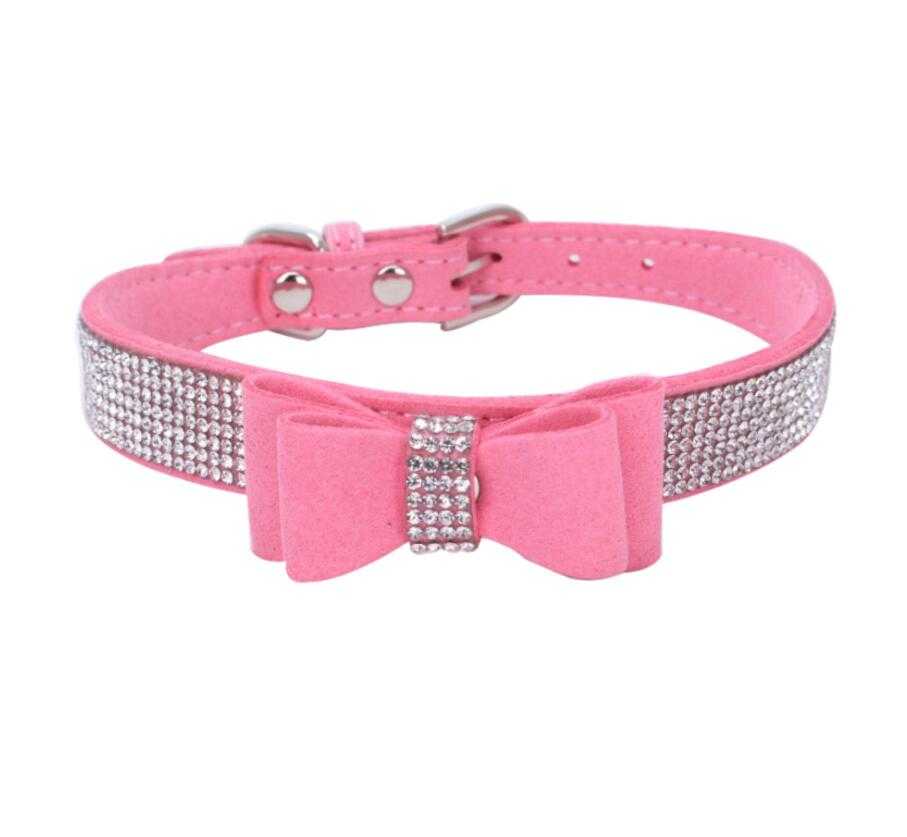 Pendant Rhinestone Tie Pet Collars Adjustable Pet Supplies Pet Leash Double