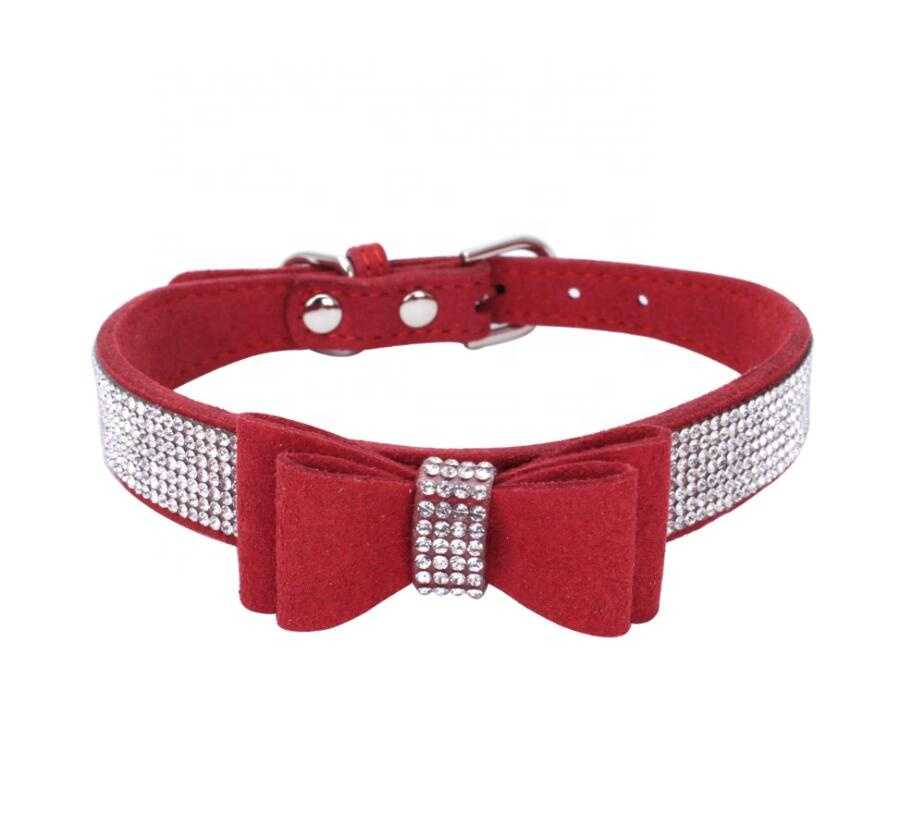 Pendant Rhinestone Tie Pet Collars Adjustable Pet Supplies Pet Leash Double