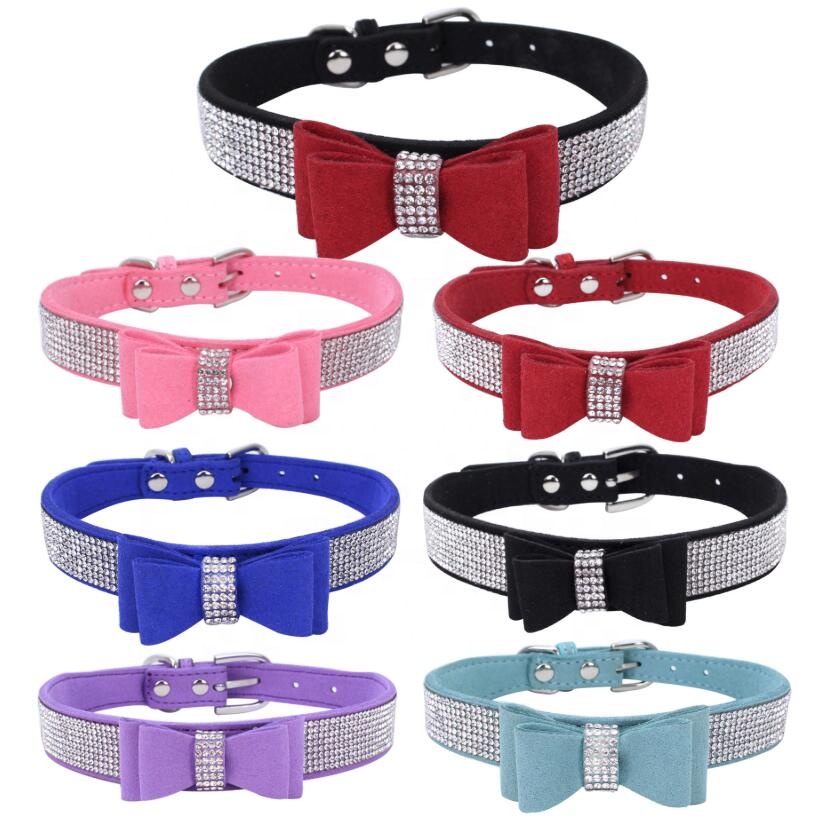 Pendant Rhinestone Tie Pet Collars Adjustable Pet Supplies Pet Leash Double