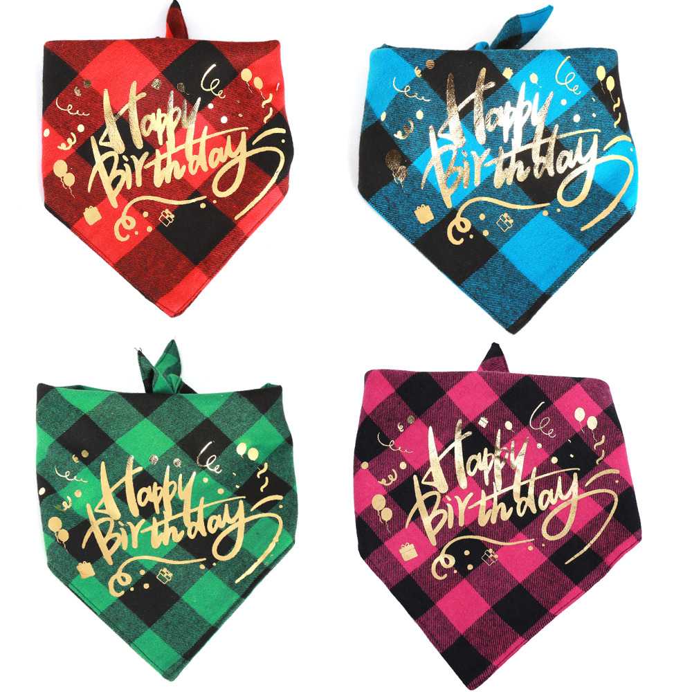 Personalized Birthday Dress Up Pet Accessories Plaid Dog Scarf Bow Tiess Triangle Bandanas Custom Dog Bandana